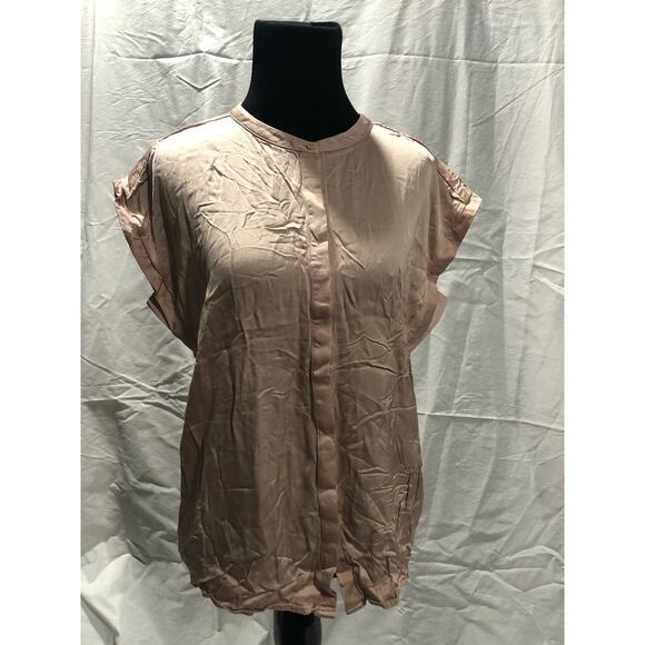 Elk The Label light pink soft, short sleeve button up jewel neck blouse size 4 - Picture 1 of 7